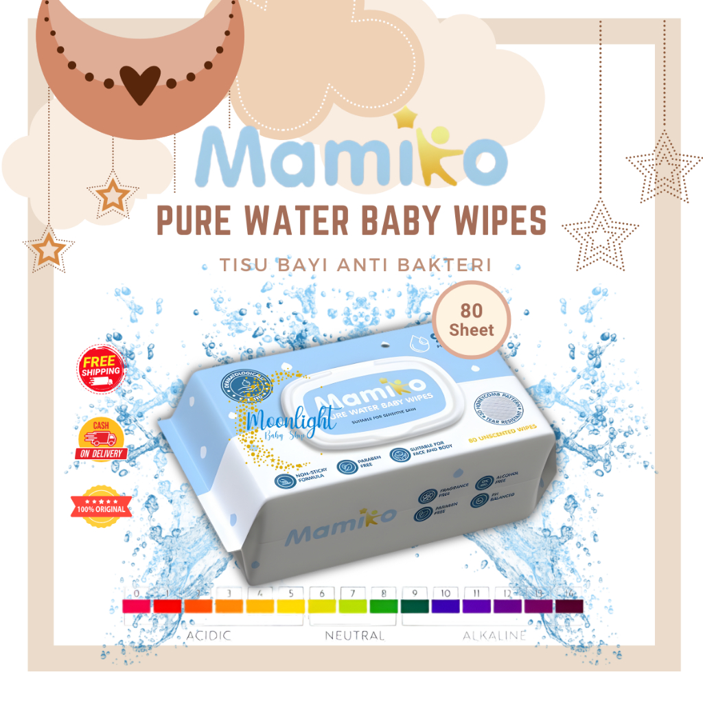 Mamiko Pure Water Baby Wipes 80's - Tisu Basah Bayi Non Alkohol Non Parfume