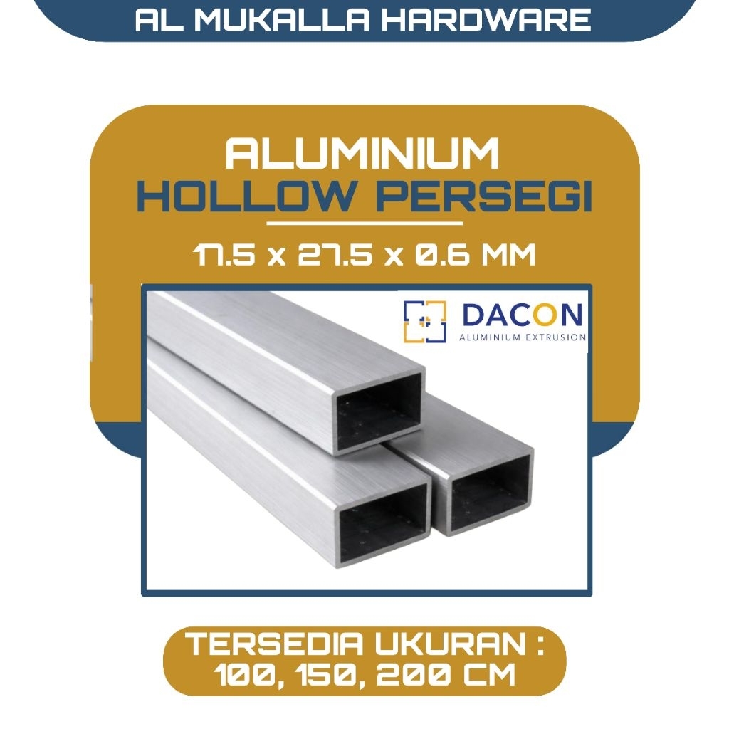 Hollow Aluminium Persegi 17.5 x 27.5 mm Panjang 1/1,5/2 Meter - Hollow Aluminium Kotak DACON