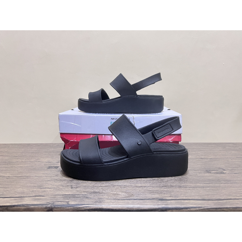 Sepatu Sandal women Slip On Skechers Cali Arch Fit Upbeat Sunrise Black 111257/BBK Original