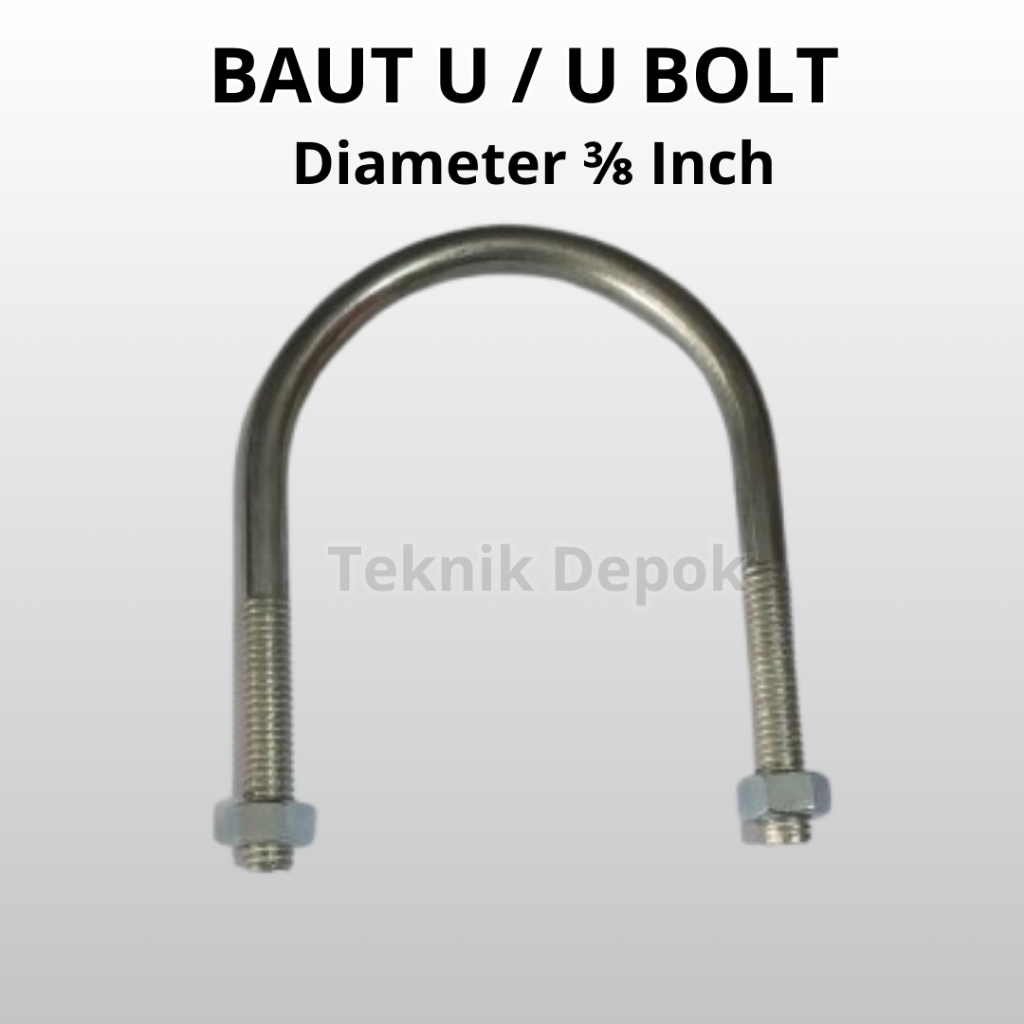 Perbuah Baut U 3/8 x 1 inch Galvanis Klem Pengencang Pipa 2 Mur U Bolt 10 mm x 1 inch UBolt Clamp Pe