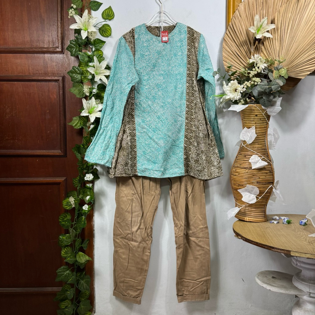 Set Blouse Celana Batik tosca