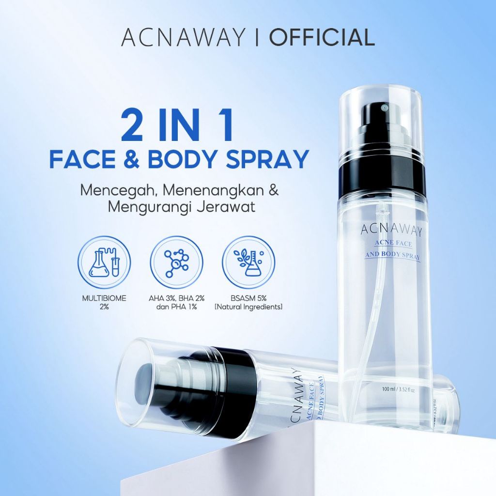 ACNAWAY Acne Face & Body Spray – Face Mist Spray Jerawat untuk Wajah & Badan | Skincare Calming Spra