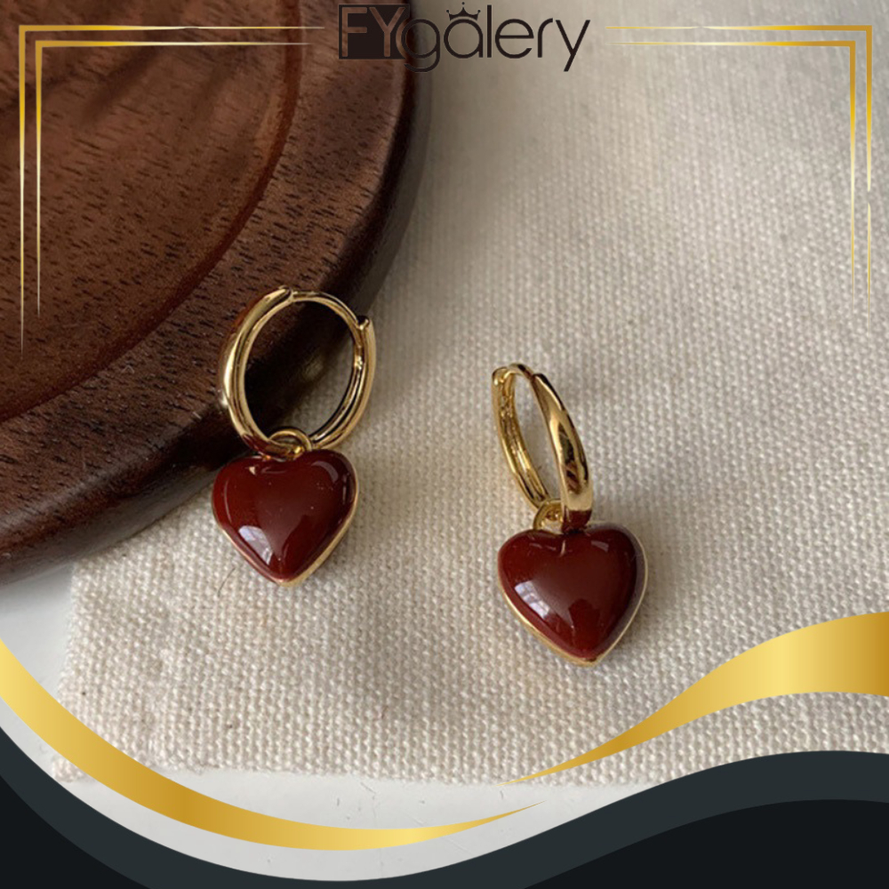 FYgalery Anting Wanita Korea Warna Merah Bentuk Hati Aksesoris Perhiasan Fashion Wanita Y4002