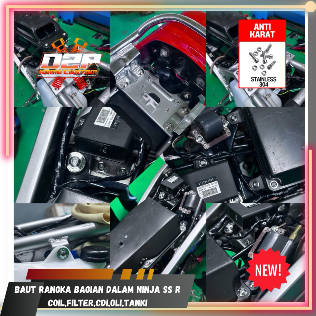Baut rangka dalam ninja ss r coil cdi oli behel filter udara L stainless custom handmade model titan
