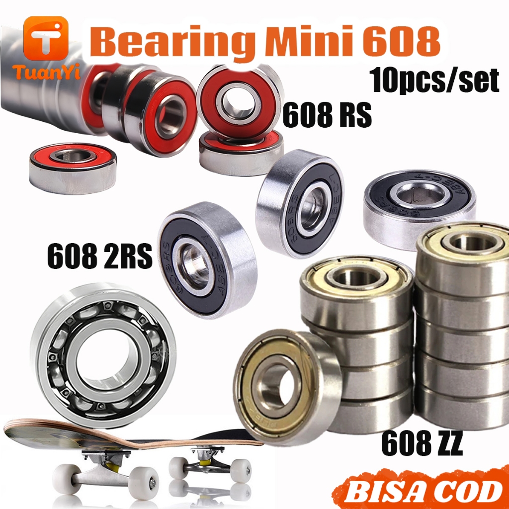 10 Buah Ball Bearing 608 ZZ/2RS/RS ABEC 9 untuk Pemakaian Rollerblades | Material Plastik Teknik TN,