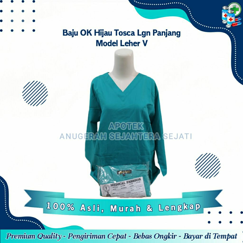 Baju OK / Baju Jaga Pria Dan Wanita / Lengan Panjang / Warna Hijau Tosca Model Leher V
