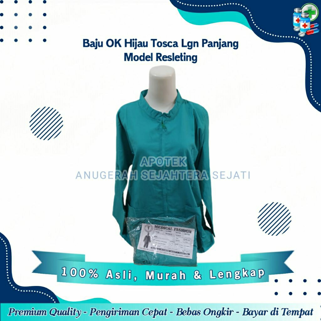 Baju OK / Baju Jaga Pria Dan Wanita / Lengan Panjang / Warna Hijau Tosca Model Resleting