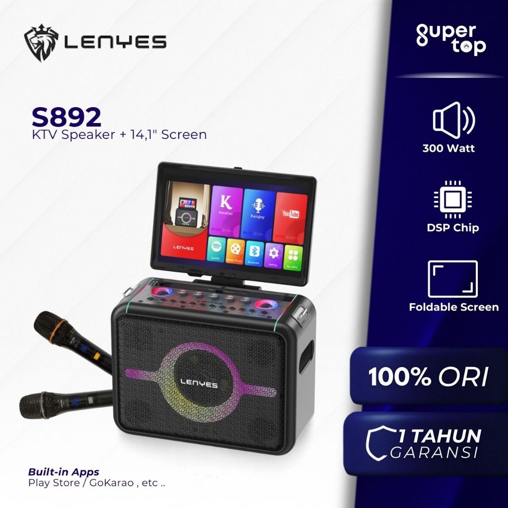 LENYES S892 300W KTV Speaker Karaoke Bluetooth + TV Android 14,1" Touch Screen DSP High Power Bass