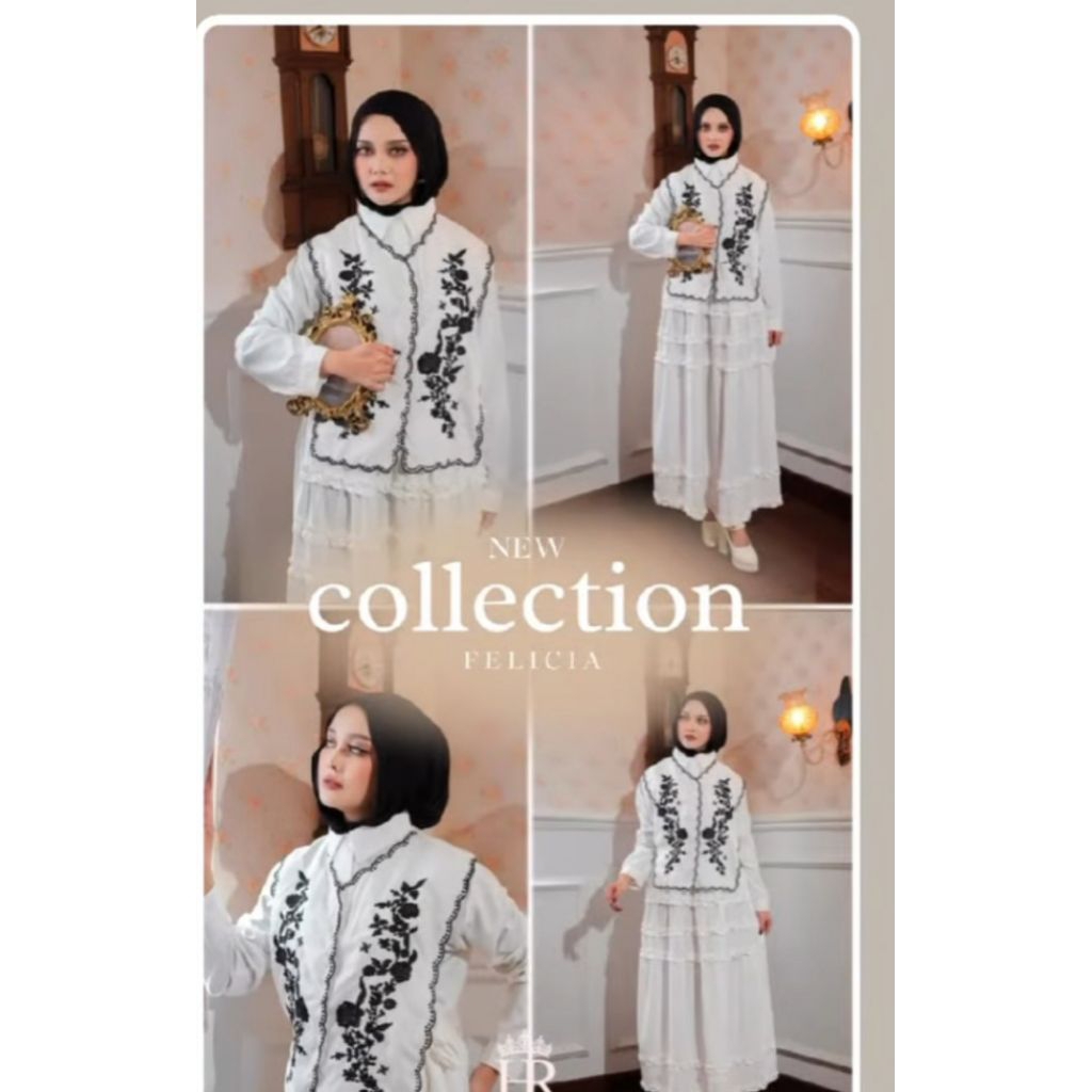 Set kemeja Swarovski korean style rok lucu unik dress/gamis 3d mewah lebaran pl/preloved new branded