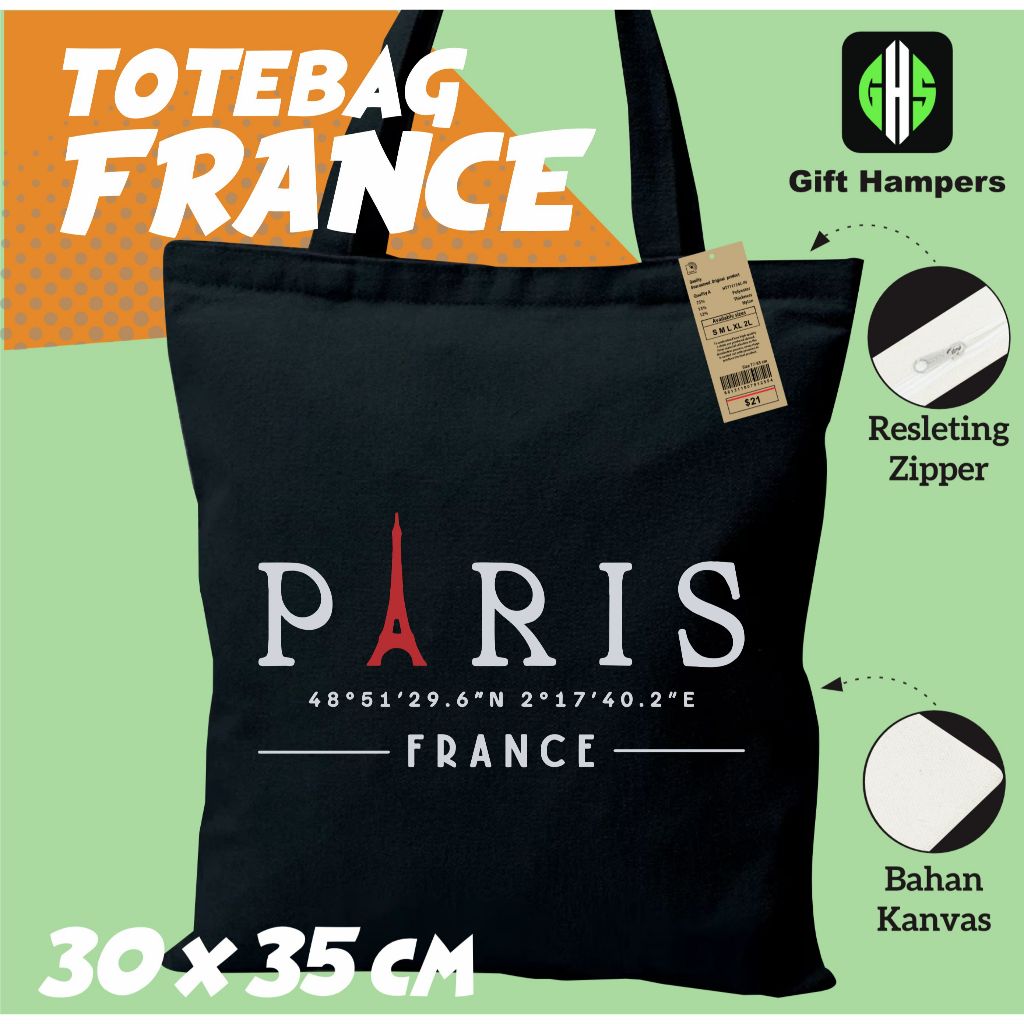 SOUVENIR TAS TOTEBAG OLEH OLEH FRANCE PARIS BAHAN RESLETING WARNA HITAM GIFT PREMIUM GIFT MURAH