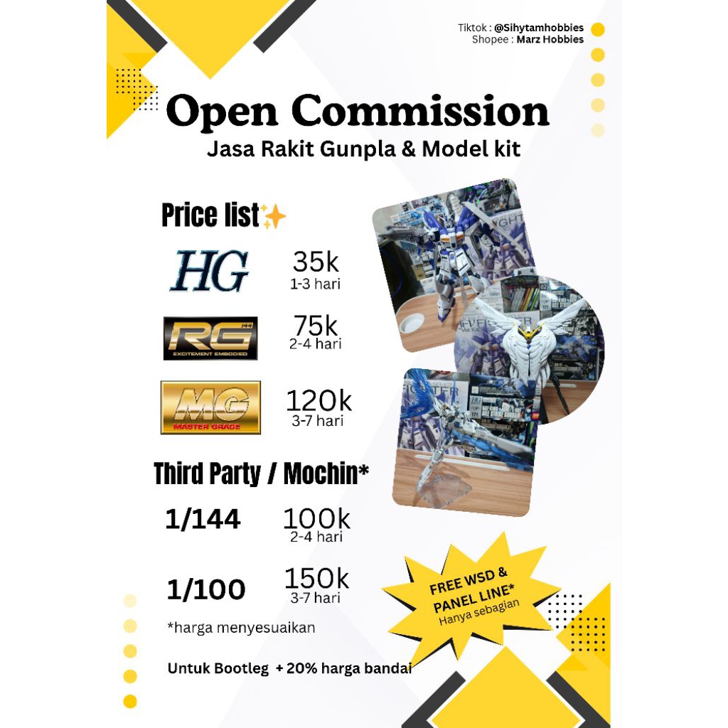 Jasa rakit model kit. Gunpla Bandai, Third party, model kit China,Bootleg. 1/144,1/100