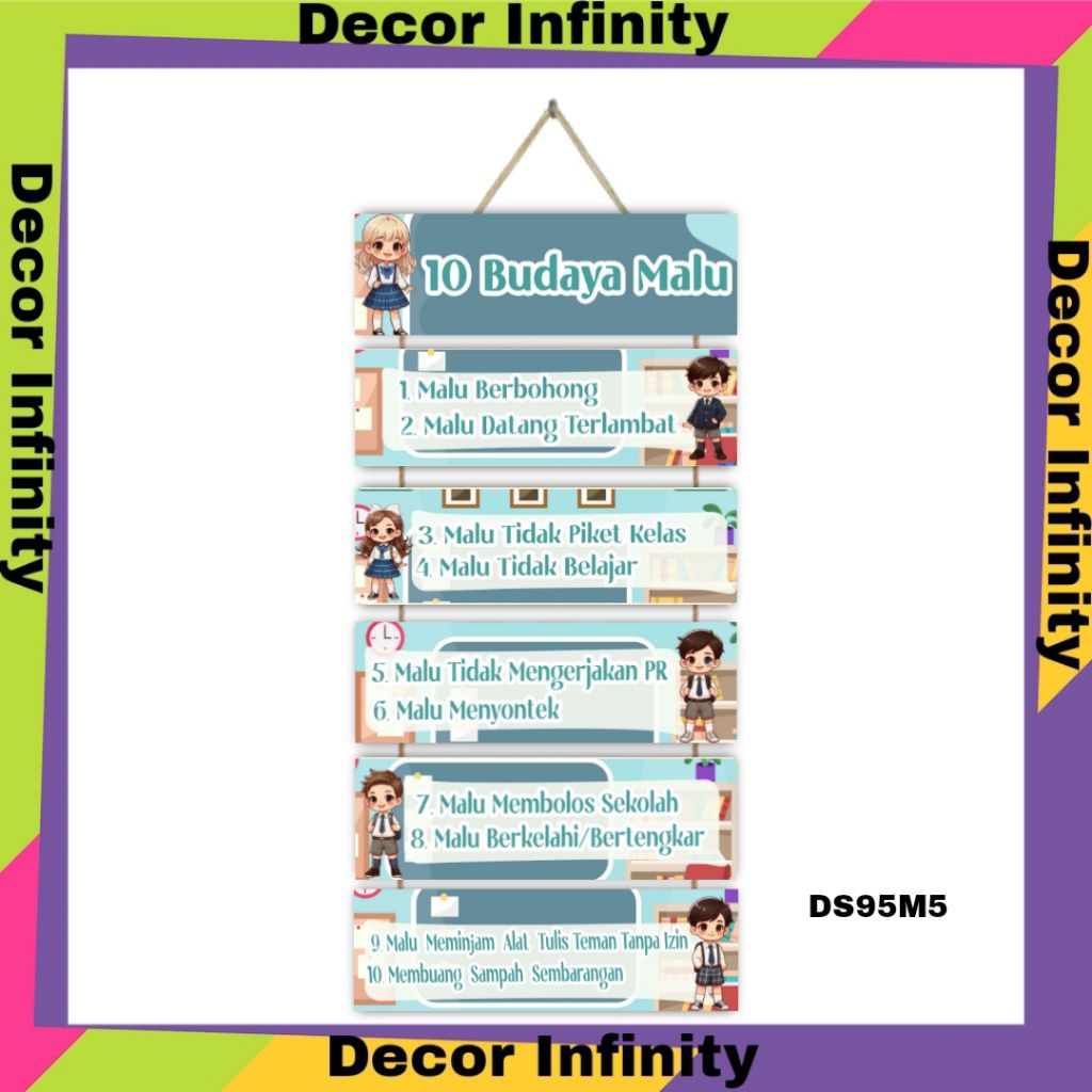 Hiasan dinding 10 BUDAYA MALU 6 Susun gantungan dinding edukasi anak hiasan dinding kelas