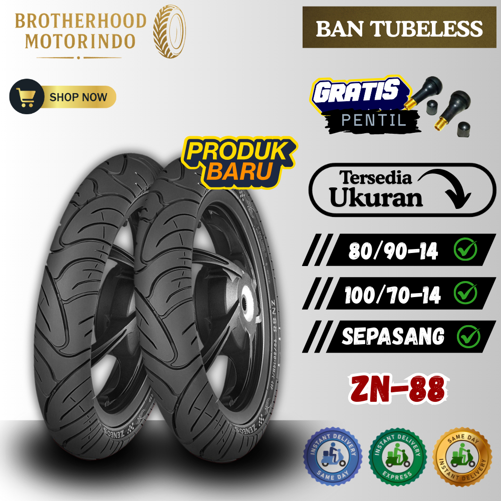 (PAKET SEPASANG) BAN ZENEOS ZN88 TUBELESS (80/90-14 / 100/70-14) BAN TUBBLES RING 14 / TUBBLES RING 