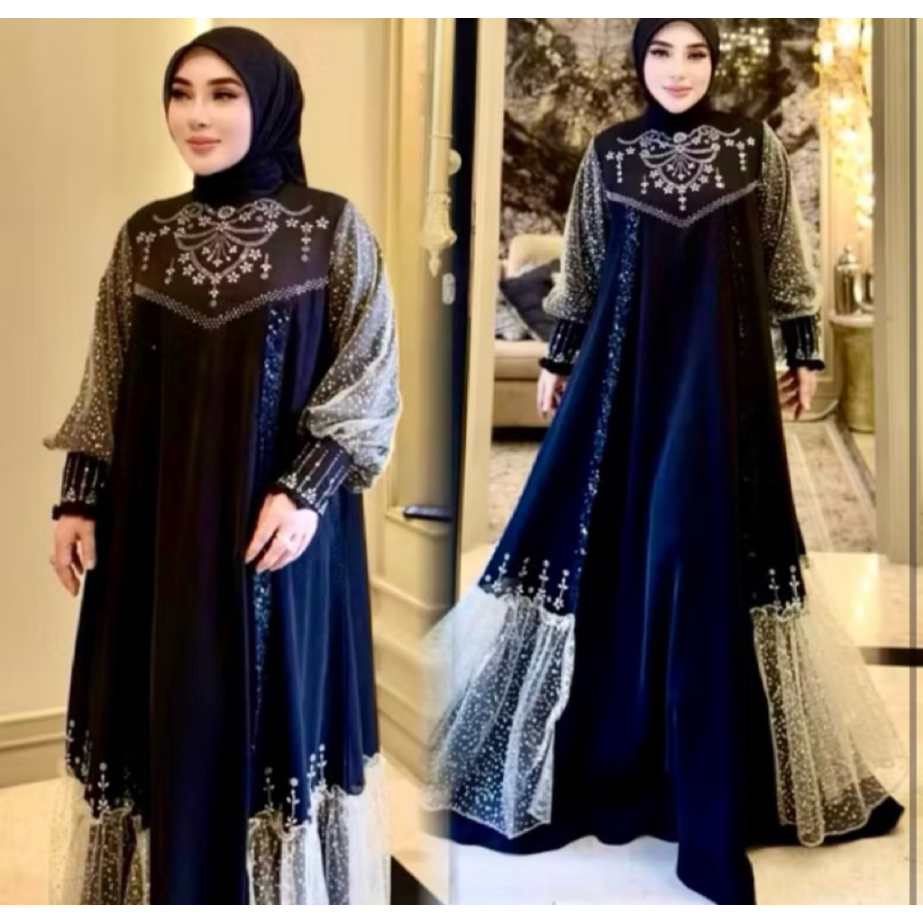 BISA COD SHELLASAUKIA SALE AKHIR TAHUN ABAYA BARBARA GAMIS MEKAH SET HIJAB PRINTING MONOGRAM FLOWER 