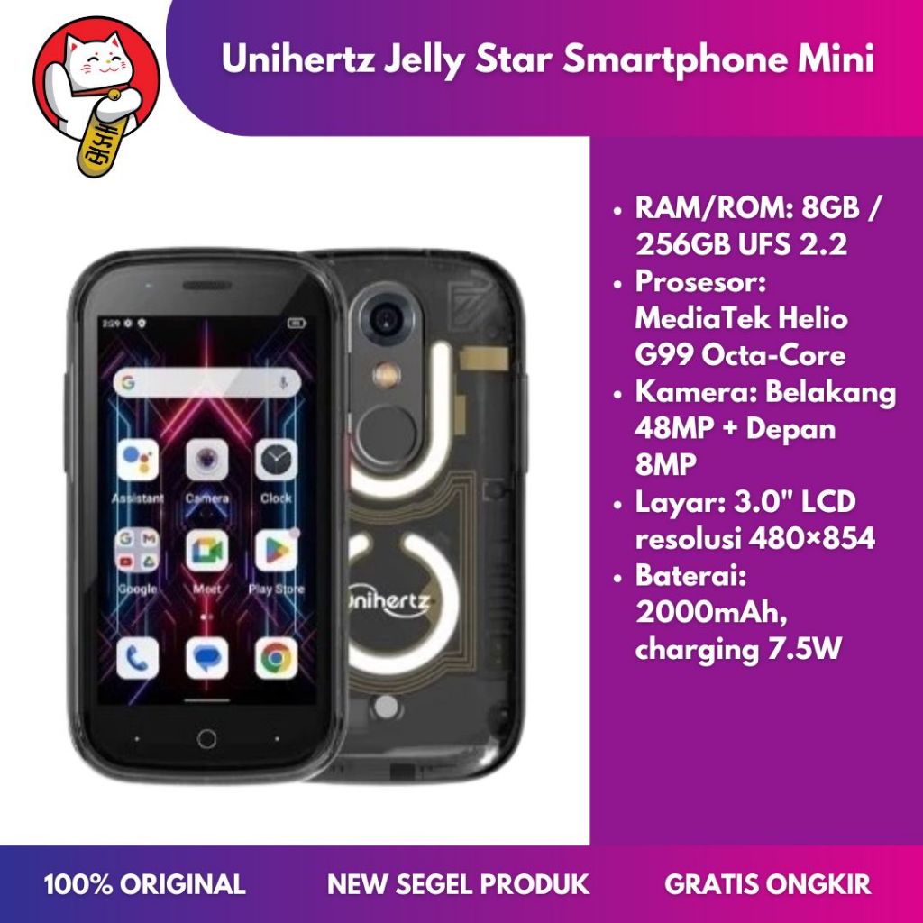 Unihertz Jelly Star Smartphone Mini Android 13 RAM 8GB ROM 256GB Lampu LED