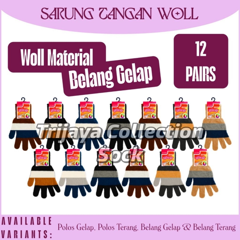 (Grosir) 1 Lusin Sarung Tangan Woll Bulu