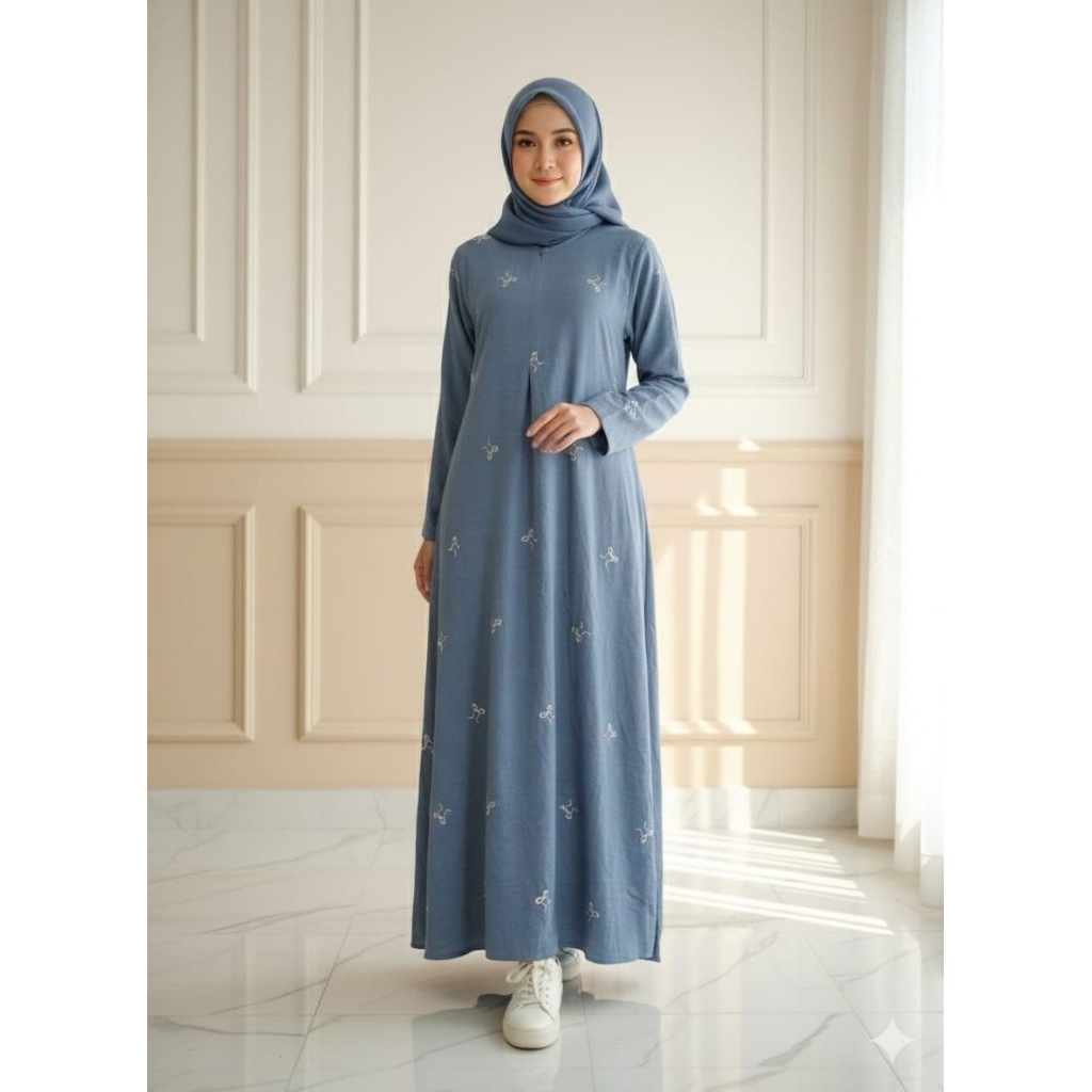 Abaya Coquette Pita Bordir Abaya Denim Muslim Gamis remaja Kekinian Simpel