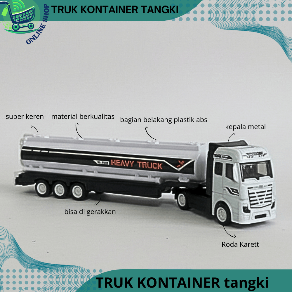 Diecast Mainan Miniatur Truk Kontainer Tangki Super Keren Material Berkualitas Bagian Belakang Plast