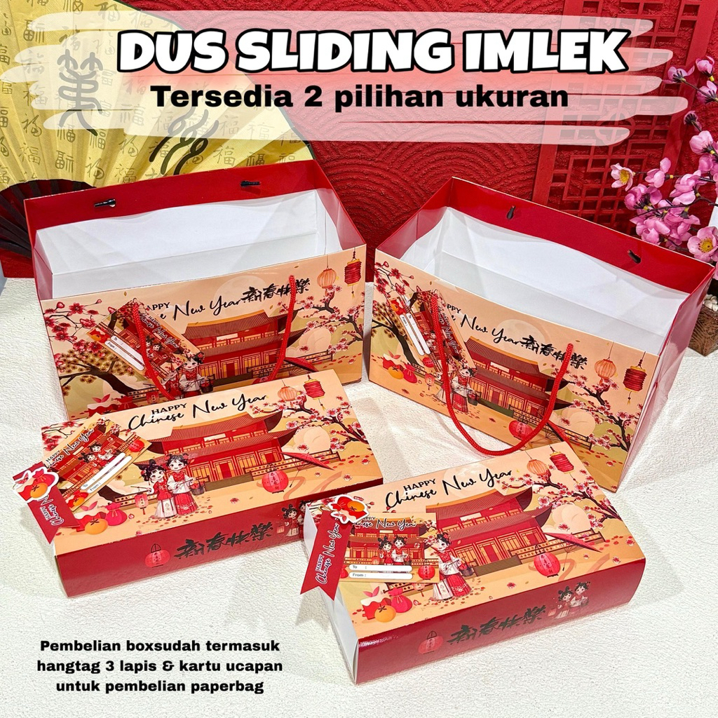 Dus Brownies Imlek Sliding Box Hampers | Box Brownies Sincia Model Sliding 2 Toples 250 gr | Dus Kue