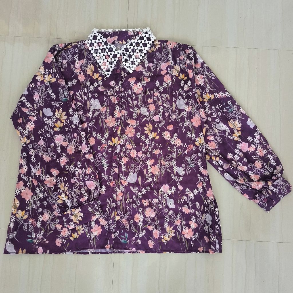 POPPY EMBROIDERY BLOUSE LD 118 | KEMEJA BORDIR BIGSIZE KOREAN STYLE | ATASAN WANITA KATUN BOLONG KAT