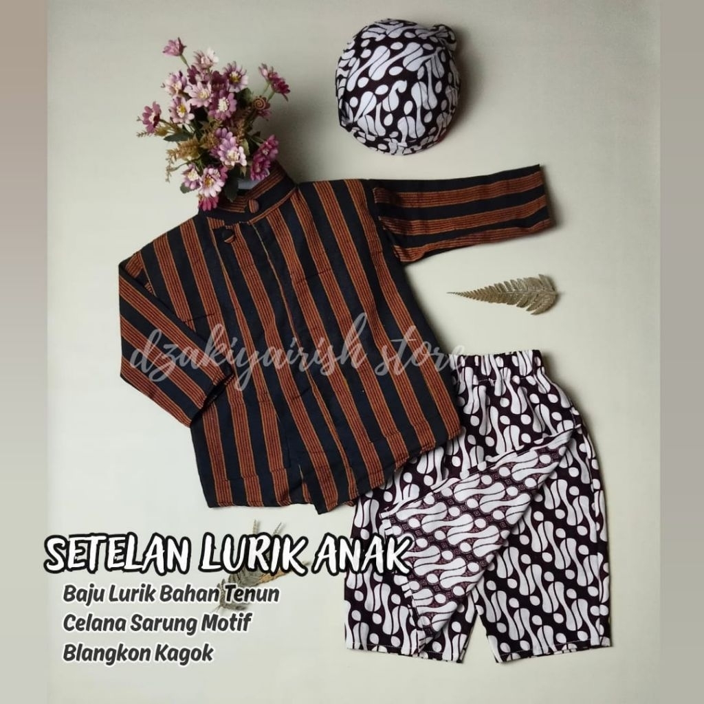 FREE BLANGKON//Setelan Baju Adat Anak/bayi Surjan Lurik Bawahan Celana Sarung Batik/0-11 tahun