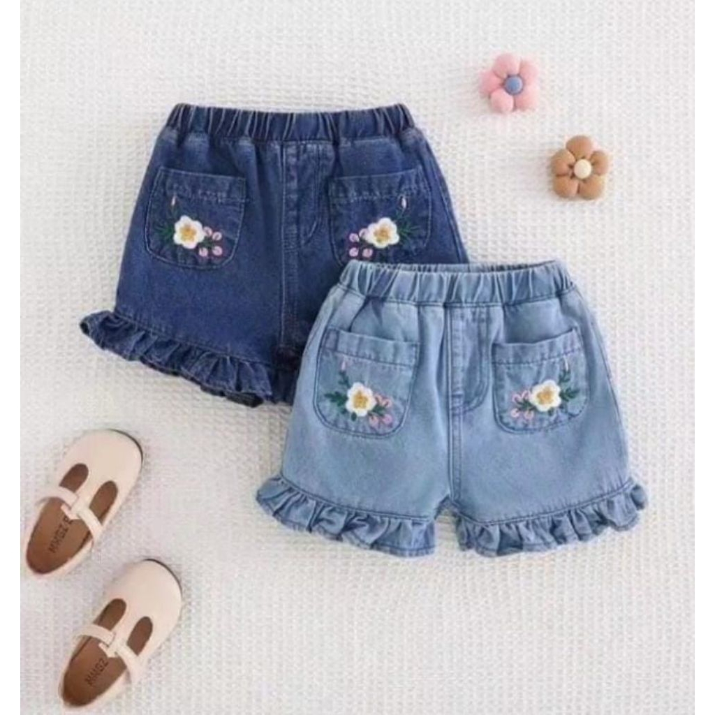 Celana pendek jeans anak perempuan Hot pant Bordir Flow 2-5thn