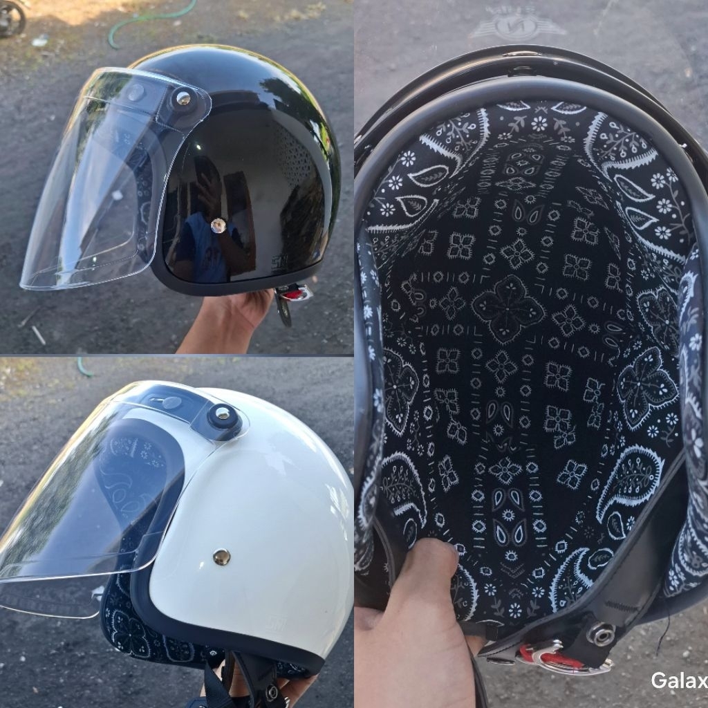 Helm Retro Slimhead Polos SNI Custom Busa Paisley + Kaca Venom Clear/Smoke - Motorcycle Helm Halffac