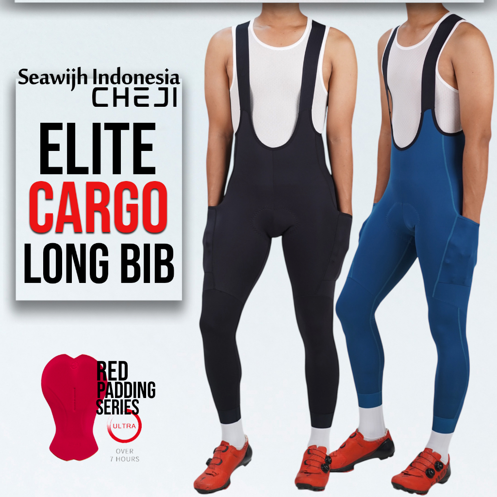 Bib Panjang Cargo Pocket Ultra CHEJI Elite Celana Padding Sepeda Saku Aero Race Cycling Short Pants 
