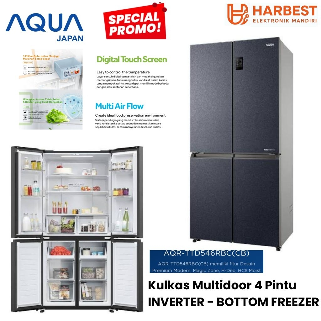 NEW SERIES AQUA Japan Kulkas MULTDOOR 4 Pintu TWIN INVERTER AQR-TTD546RBC (CB) 4 PINTU METAL GEMSTON