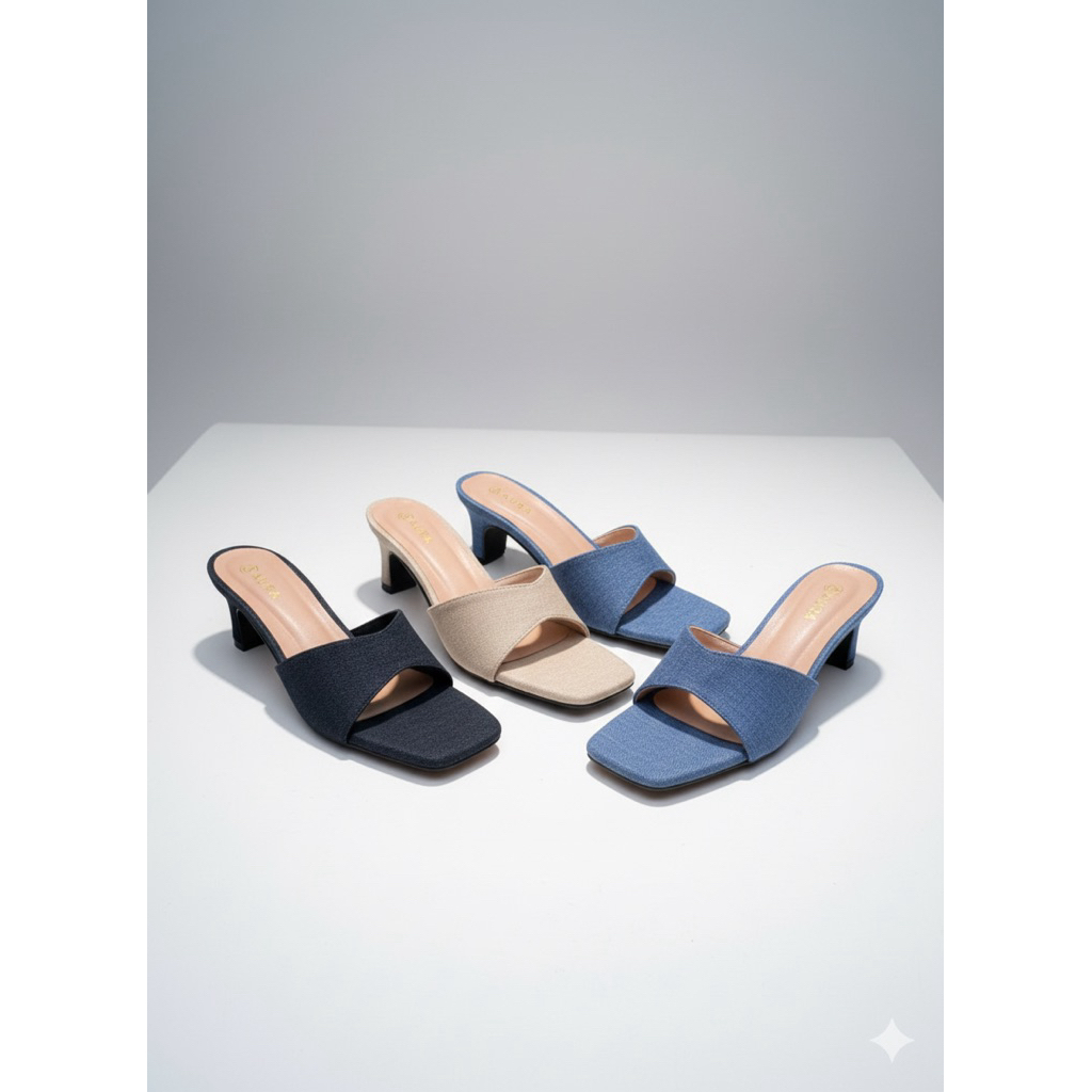 Sendal selop heels wanita kekinian hak 7 cm