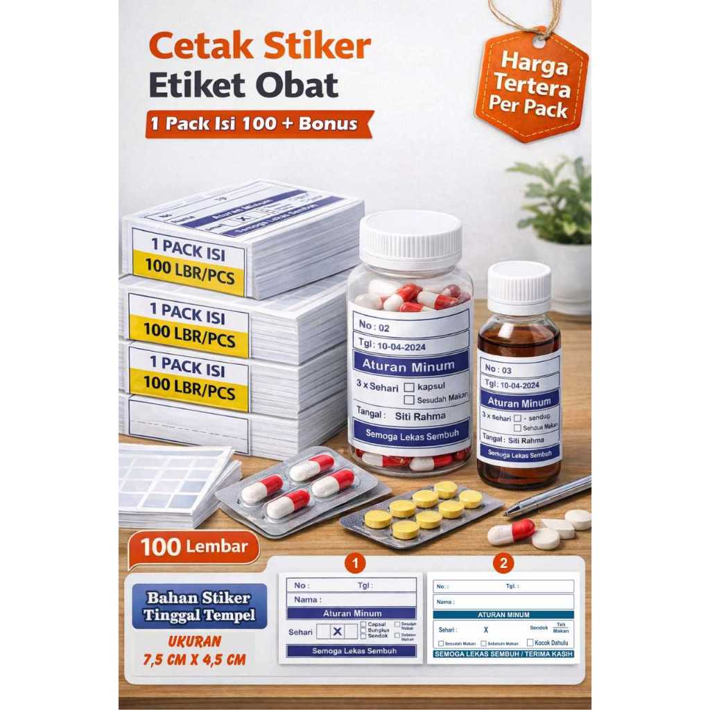Stiker Etiket Obat / Stiker Obat Isi 100 Pcs / Stiker Label Obat / Lebel Obat / Lebel Sirup / Stiker