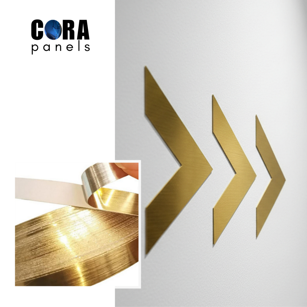 Alumunium Strip Stripes HPL Titanium Hairline Gold Black Silver Signage 400 meter m Lentur 4 cm 4cm 