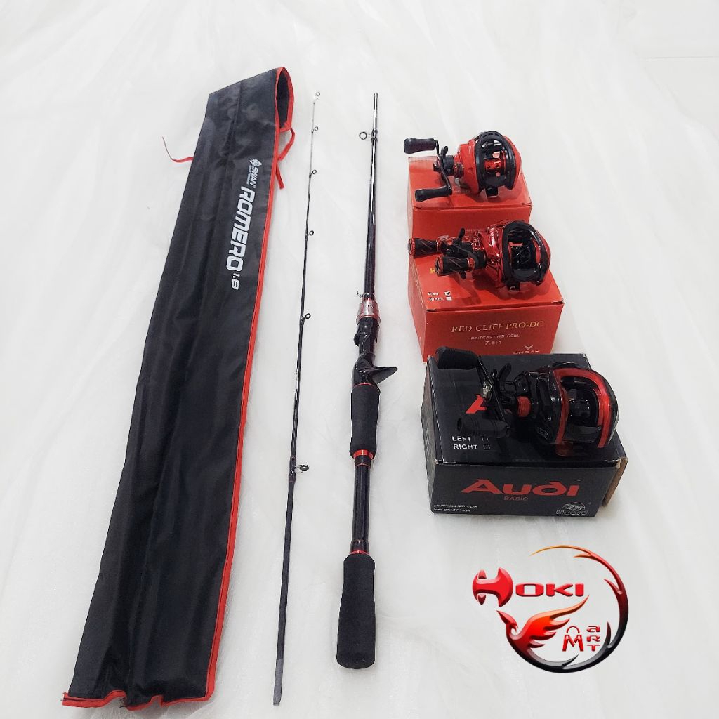Free soft lure Joran set BC romero merah + seahawk bass hunter lx / oncak red cliff pro dc / audi / 
