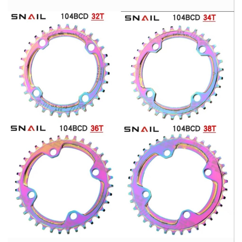 Snail Chainring BCD 104 mm 32T 34T 36T 38T Narrow Wide Chain Ring Single Speed  Crank sepeda Rainbow