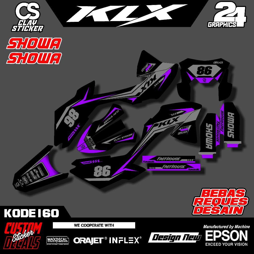 Decal Sticker Motor KLX 150 BF Super Premium – Custom Nama Nomor – Desain Keren Racing Kode 160