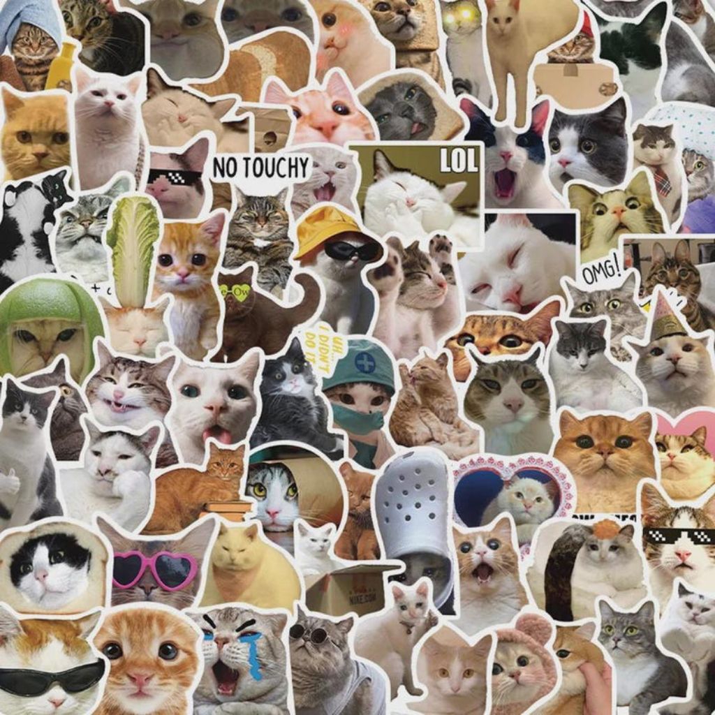 Stiker Meme Lucu Kucing Funny Cat sticker 20 pcs Sticker kawaii Aesthetic Kucing Meme Lucu