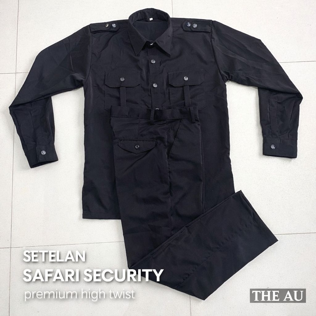 setelan safari satpam premium Hitam pekat bahan hight twist