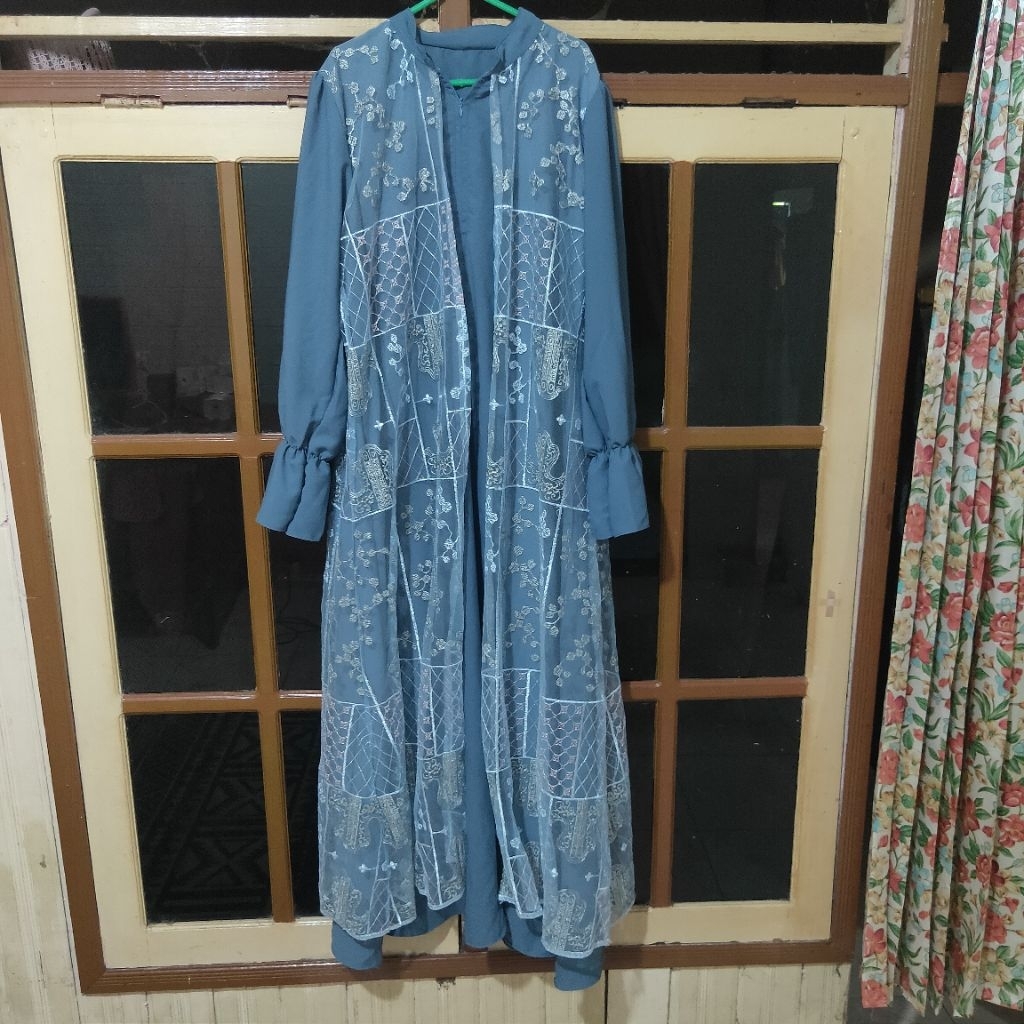 PRELOVED GAMIS DRESS PESTA DENIM INCLUDE HIJABNYA