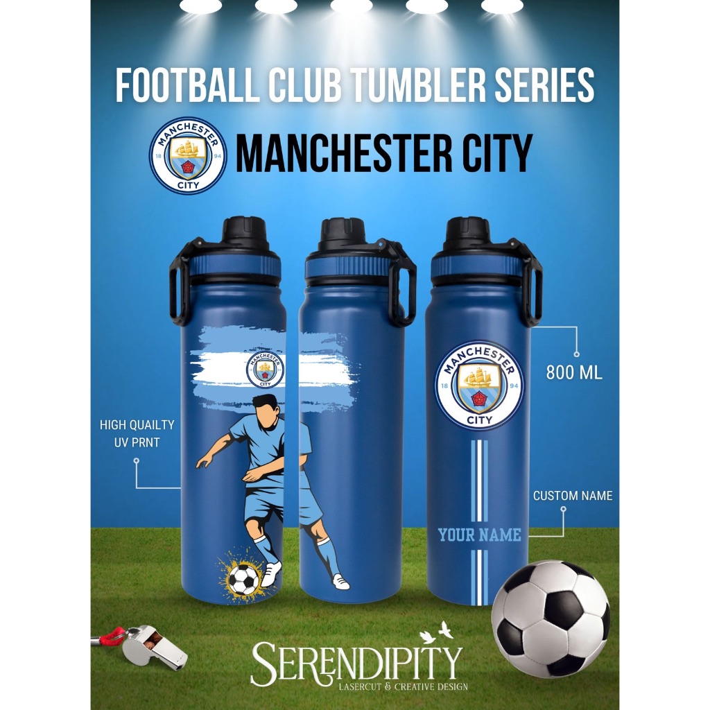 Manchester City UV Print Tumbler Sport Double Wall Vacuum Insulated 800ml football club soccer sepak