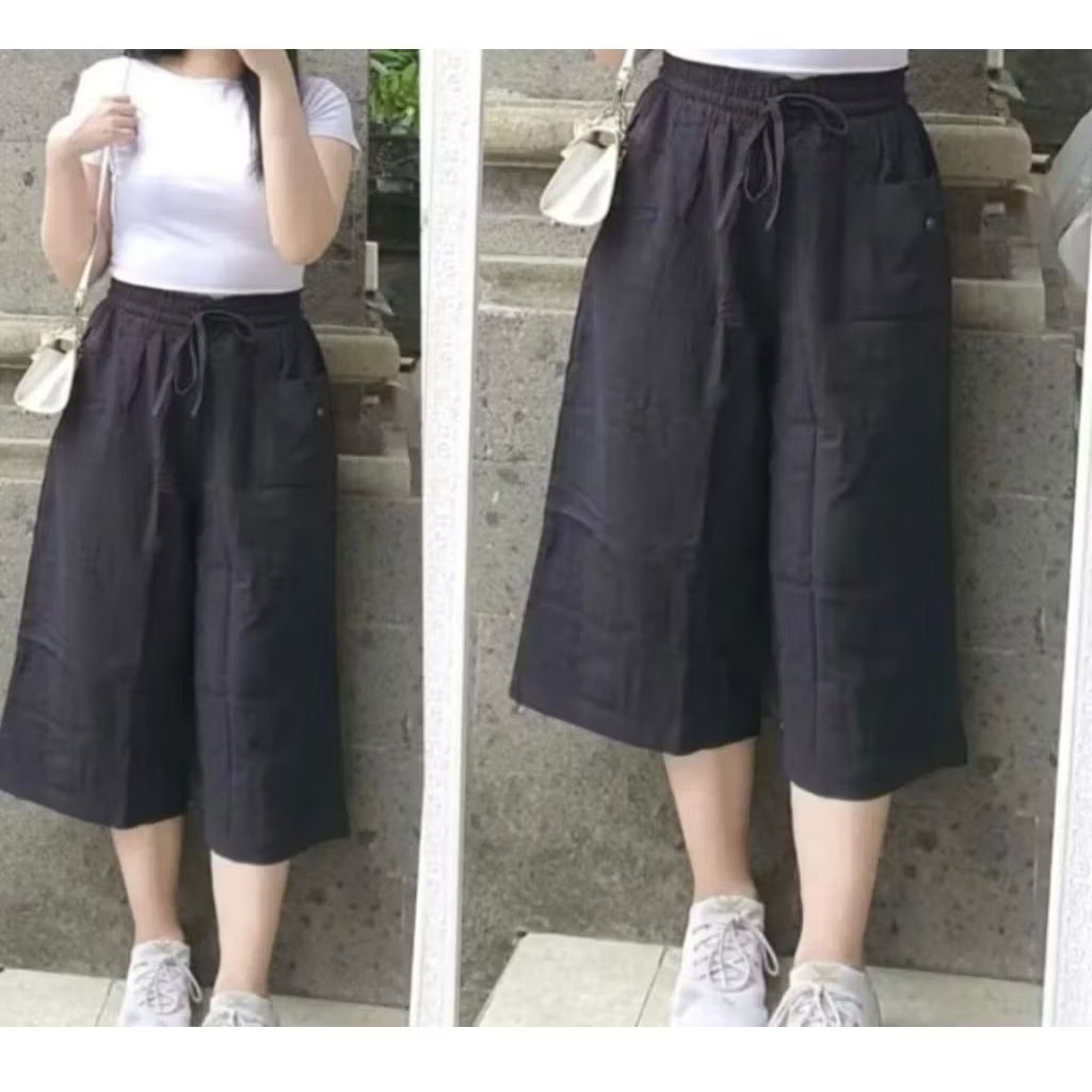 Celana Kulot Wanita 7/8 Linen Crinkle Adem dan Nyaman, Pilihan Size Jumbo