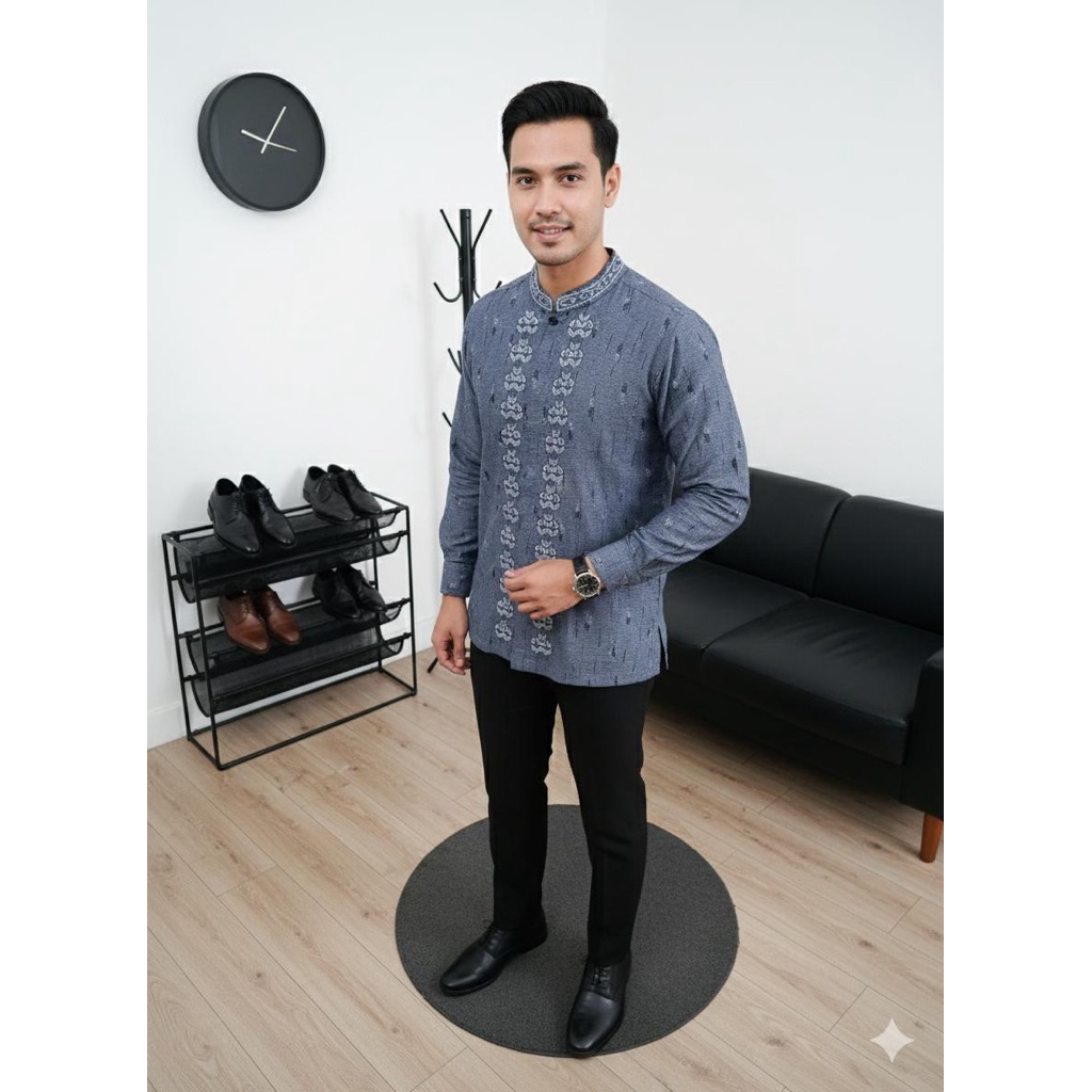 Baju Koko Bali Lestari Exclusive Lengan Panjang - Kemeja Takwa Pria Bordir Premium
