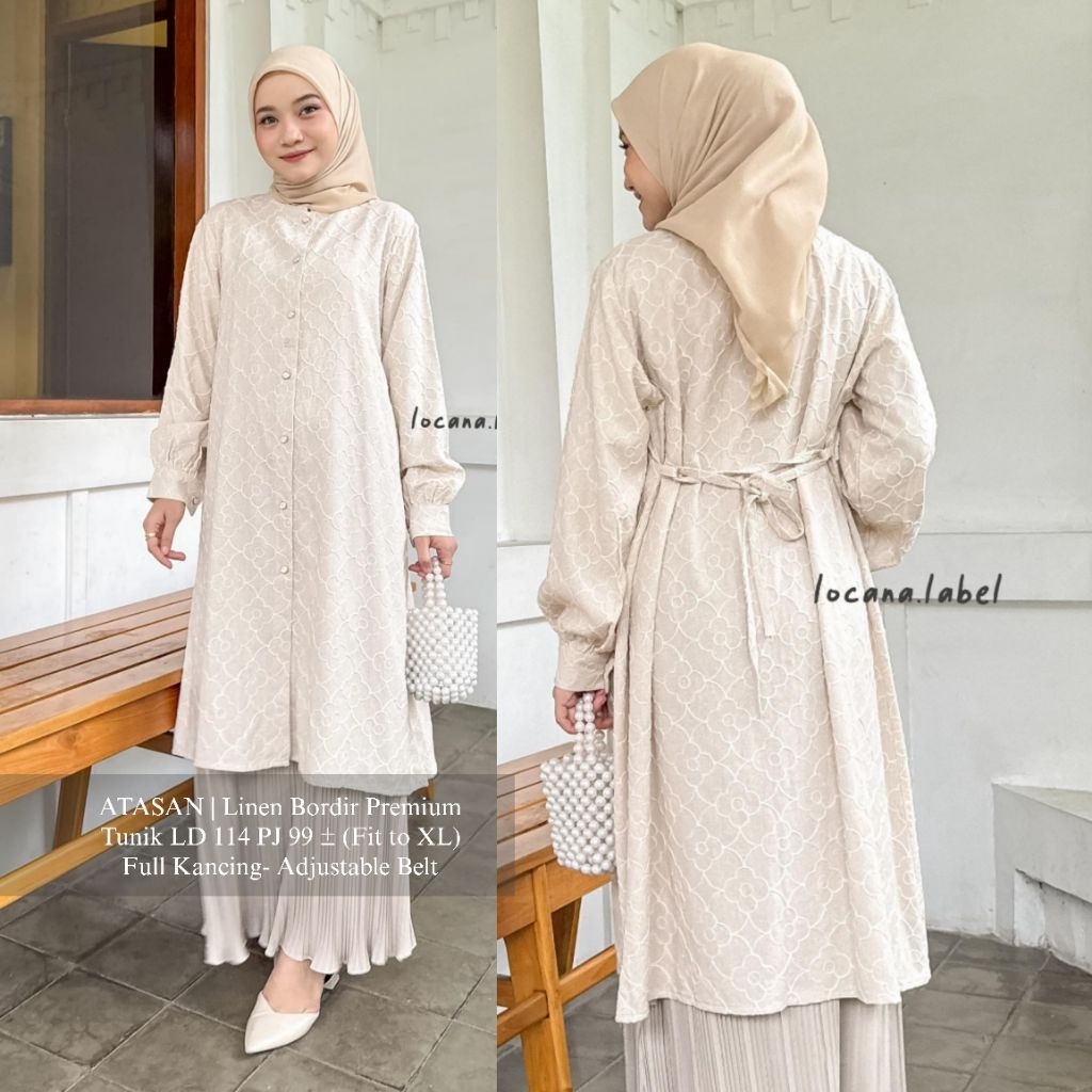MOCA (READY STOCK) Athaya Tunik Locana Label Original Atasan Felos Tunik 110 Tunik Linen Bordir Moca