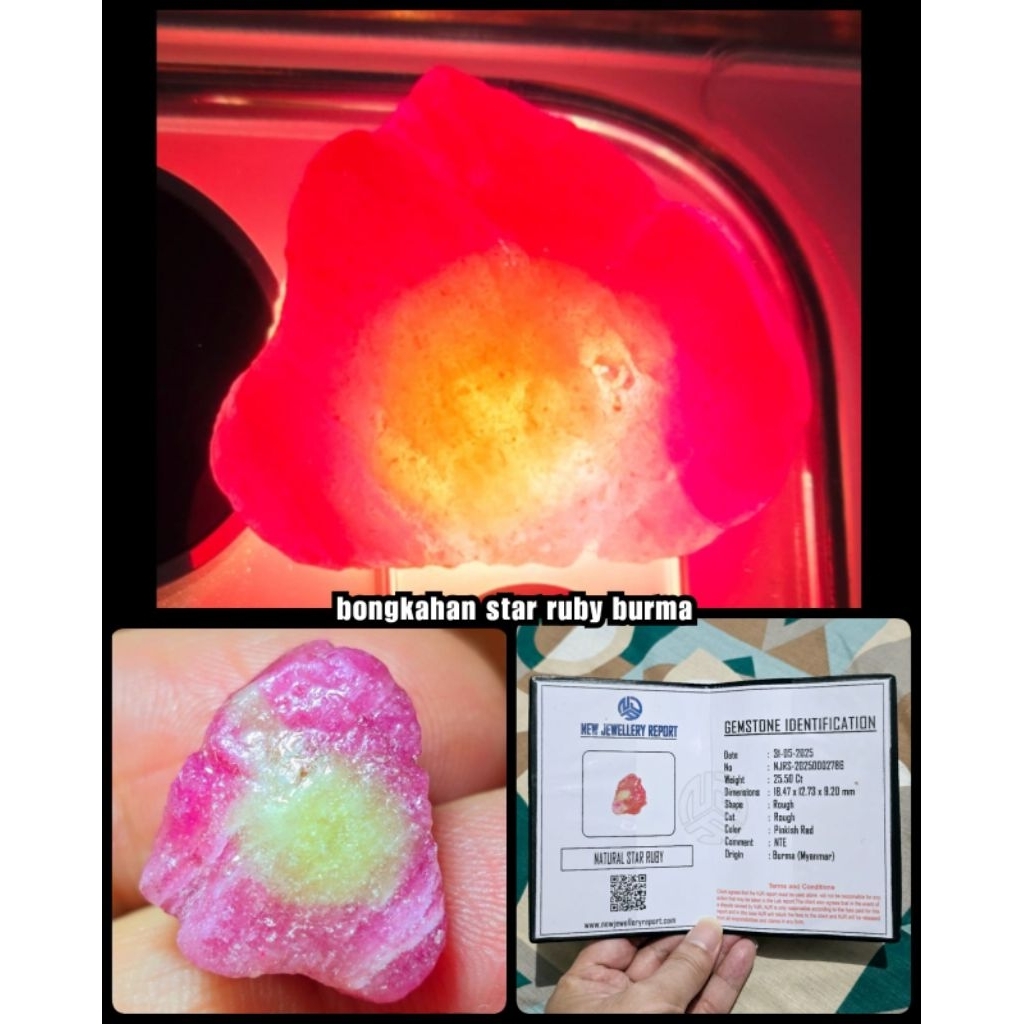 natural rough ruby star boll delima super kontes HQ + sertifikat lab