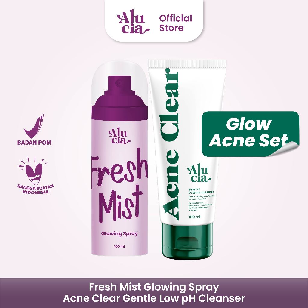 [GLOW ACNE SET] ALUCIA Fresh Mist Glowing Spray with Essence Serum + Acne Clear Gentle Low pH Cleans