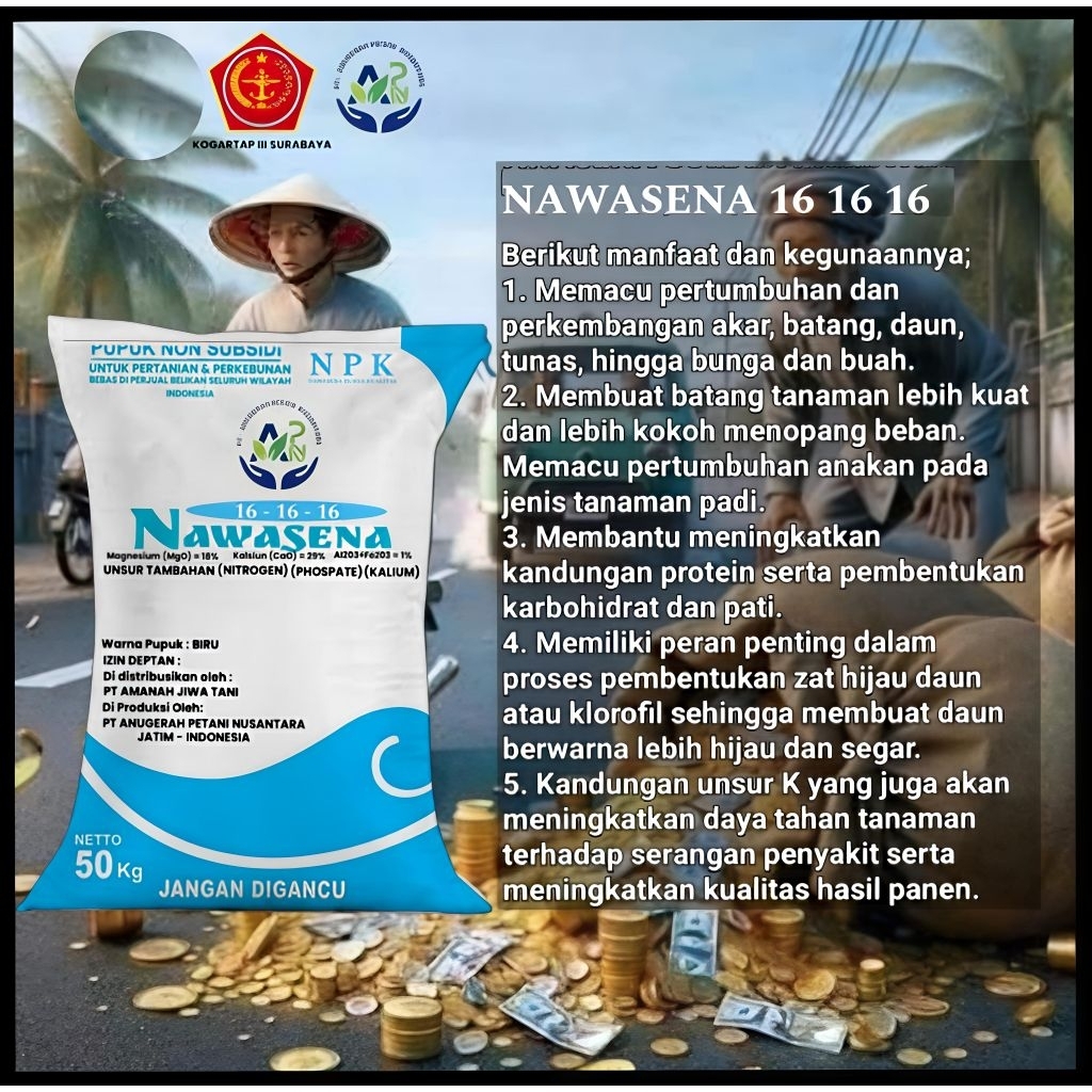 Pupuk Non Subsidi Nawasena Npk 16 16 16 Kemasan Pabrik 50 Kg x 160 sak ( 8 ton )