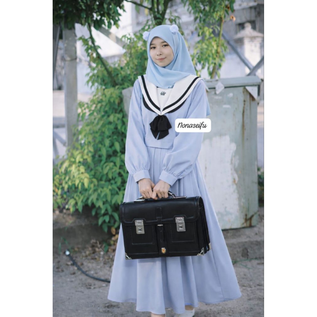nonaseifu - seifuku hijab ootd biru muda pastel seragam sekolah jepang kawaii syari