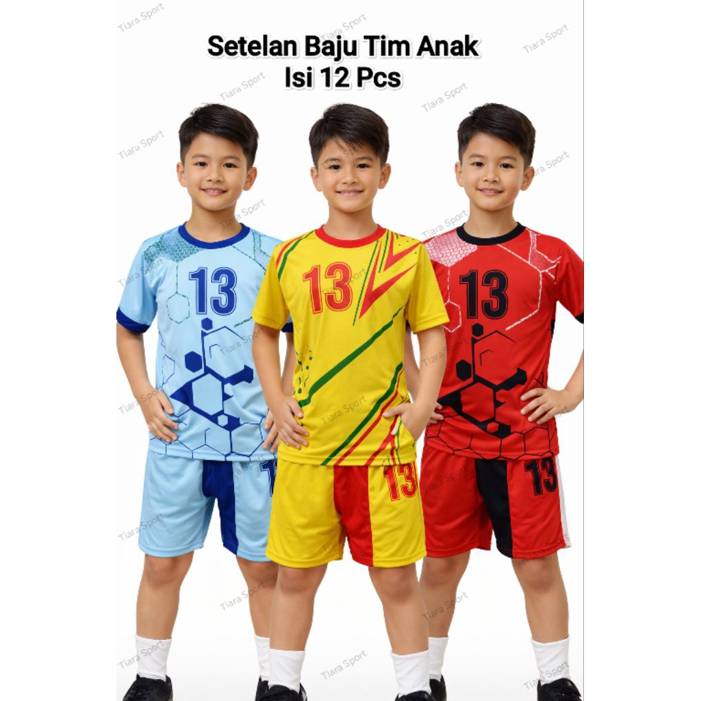 Kostum Bola Anak Jersey Tim 12 Setel No 2-13 SepakBola Anak Motif Keren Terbaru Bagus 1 Set