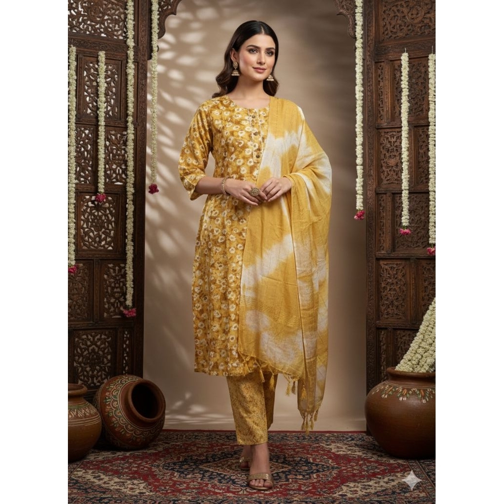 Baju India Wanita Kurti Set Motif Printing Baru Ori India