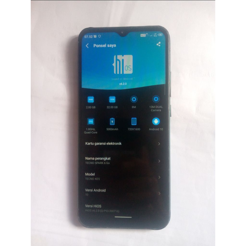 Handphone Second / Hp Tecno Spark 6 Go / Tecno Spark 6 Go Ram 2/32