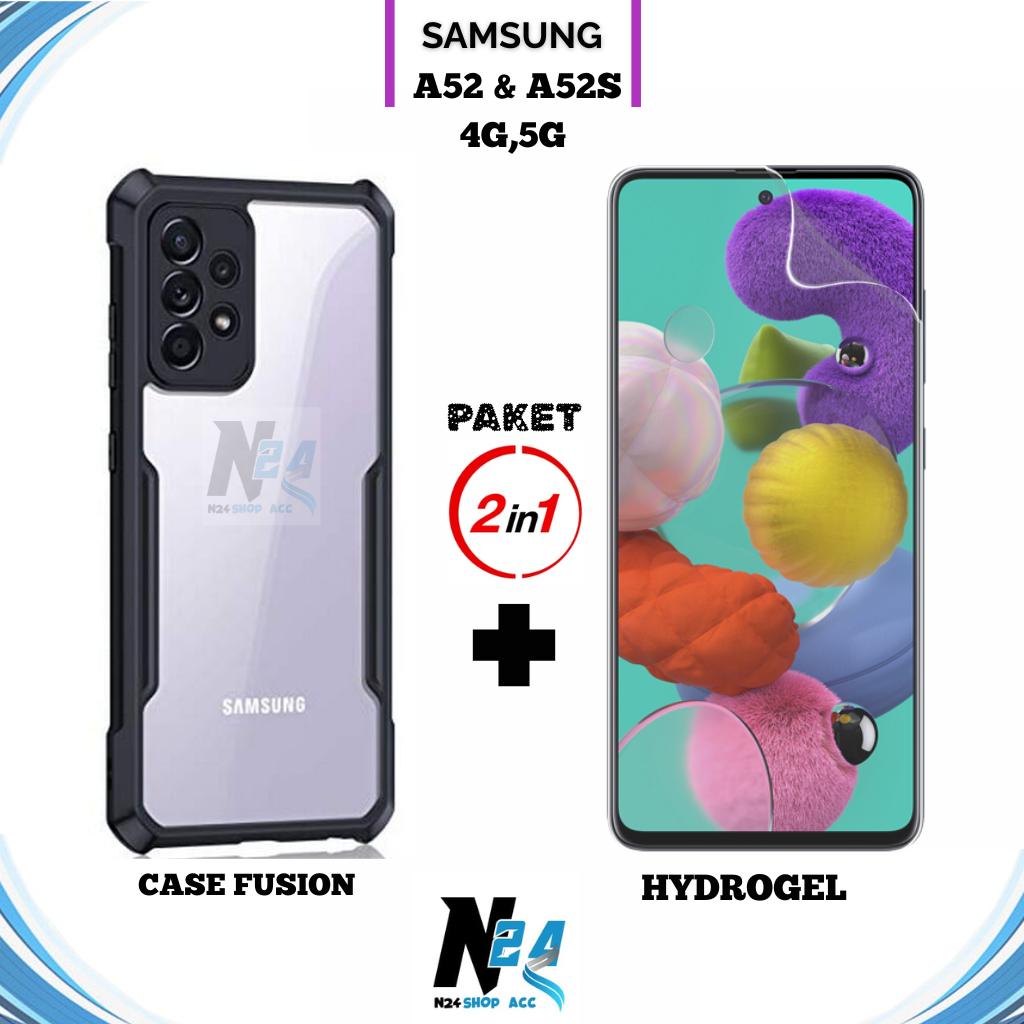 Paket 2IN1 Case Fusion Samsung A52/A52S Anti Gores Hydrogel Spy Clear Anti Minyak Anti Jamur
